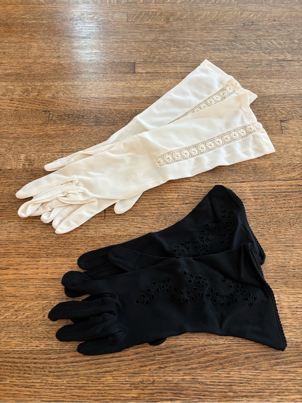 Like New! Vintage Ivory Long Gloves & Black Over the Wrist Gloves